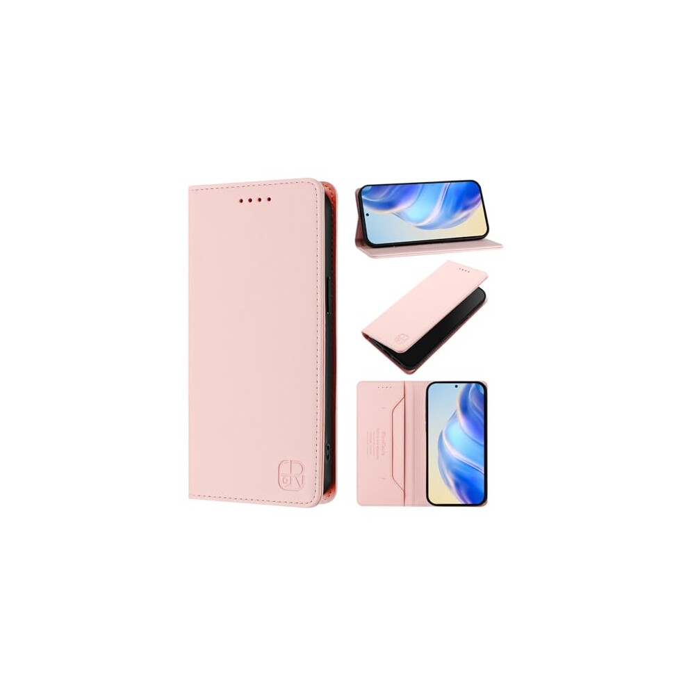 Rfid Blocking Leather Wallet Case For Iphone 14 Pro, Shockproof Flip Folio With Card Holder Kickstand, Pink 9073542694946