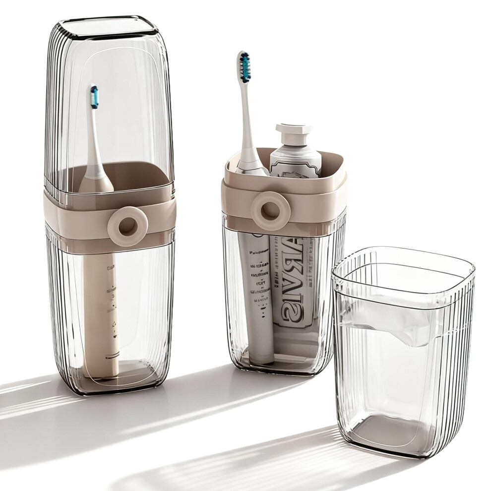 Travel Toothbrush Case with Dustproof Seal, 2 in 1 Cup and Toothpaste Holder for Camping Trips