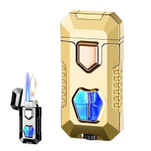 Gold Zinc Alloy Windproof Double Flame Lighter with Adjustable Butane Torch for Camping BBQ Candle