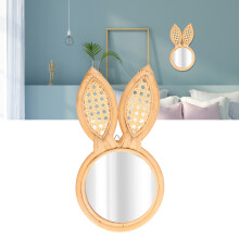 Cute Bunny Rattan Hanging Wall Mirror for Bedroom & Gift