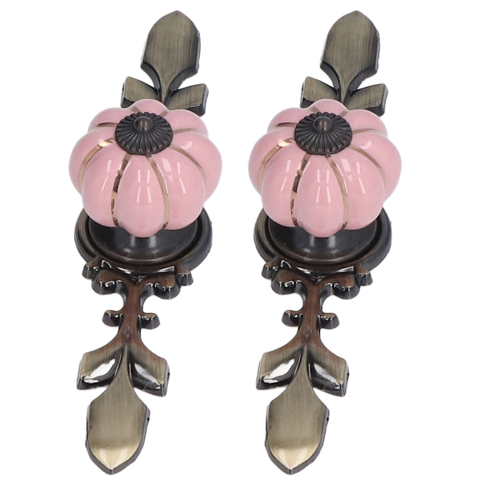 2Pcs Hand Painted Pink Pumpkin Drawer Knobs Ceramic Cabinet Handles 4Cm 4961390534048
