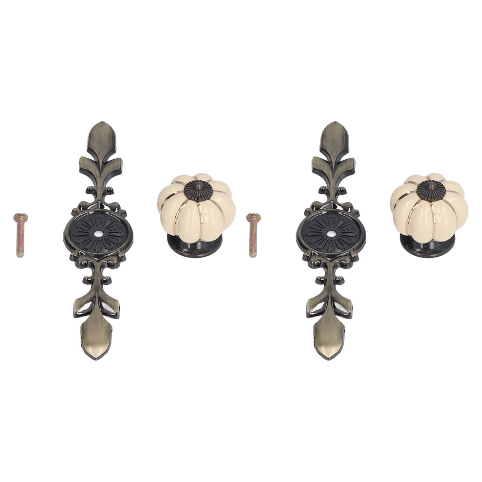 2Pcs Hand Painted Pumpkin Ceramic Drawer Knobs White 4Cm 7901390533969