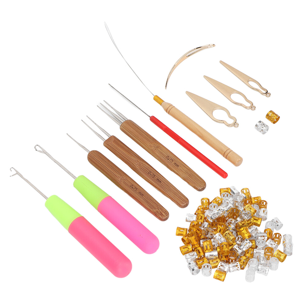 Dreadlocks Tool Set with Crochet Hooks, Beads & Rings, Gold