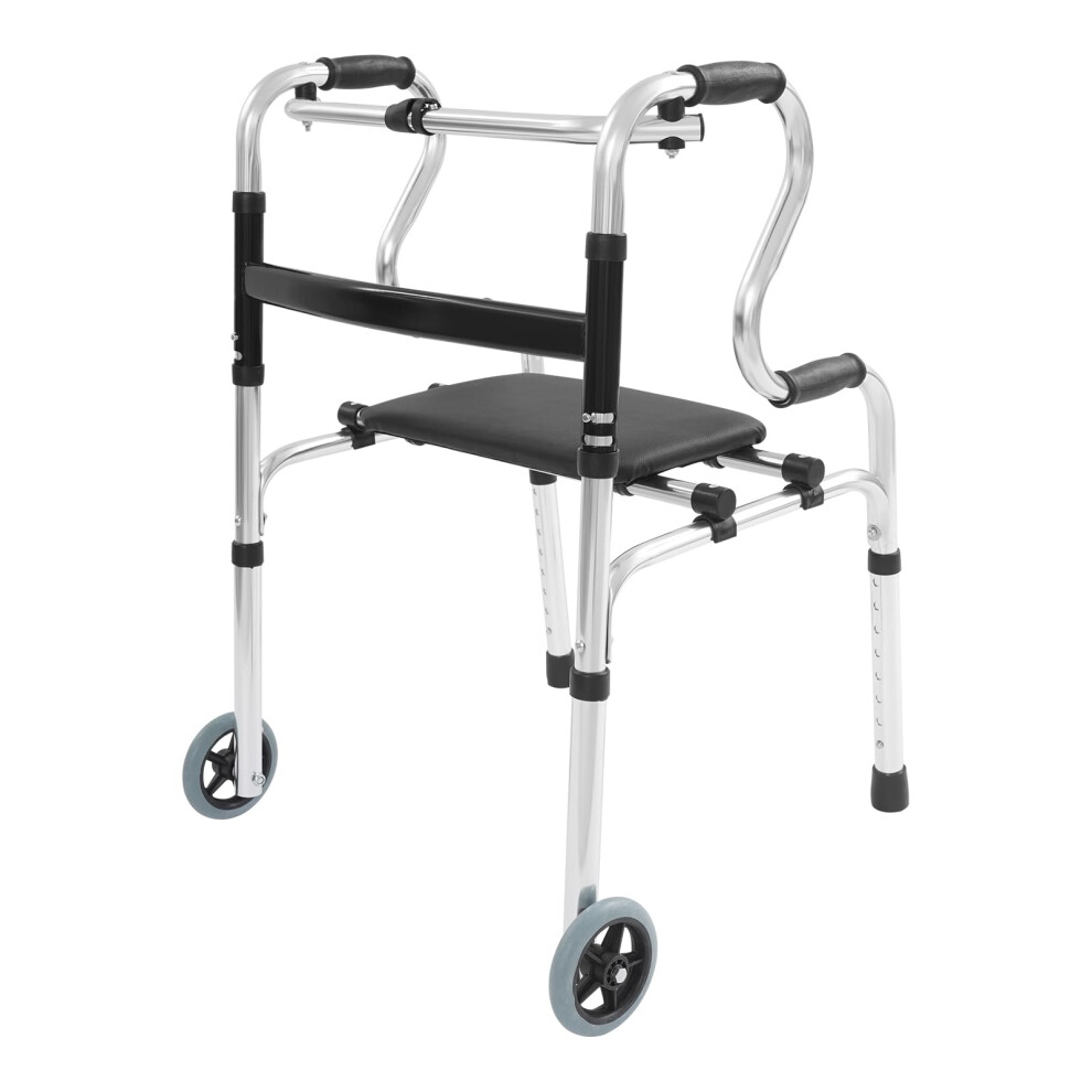 Walker with Seat and Wheels, Foldable Lightweight Aluminum, Adjustable Height for Seniors