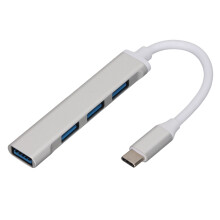 USB C 4-in-1 Hub Aluminum Alloy Port Dock, Silver, High-Speed