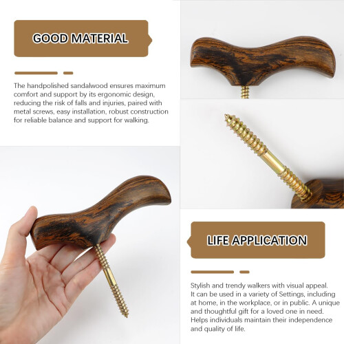 Solid Wood Walking Cane Handle Replacement with Ergonomic Grip, Mexican Yellow Pear Wood Head 2