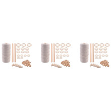3X Makramee Schnur Natur Baumwolle Seil 3mm mit Holzring Holzstab für DIY Beißring Makramee Kit Wandbehang Pflanzen Kleiderbügel