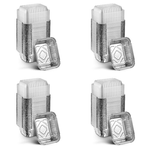 4set Disposable Takeaway Pan with Transparent Lid, Rectangular Aluminum Foil Tray, Tightly Sealed, 410ml Capacity 1