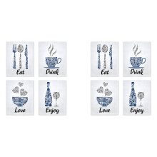 8X Blaue Marine Kobalt Grau Weiß Vintage Inspirierende KüChe Restaurant Cafe Bar Wand Kunst Dekorationen Essen Trinken Liebe Wein