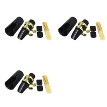 3X Plastic Sopraan Sax Mondstuk met Metalen Dop Gesp Riet Mondstuk Patches Pads Zwart