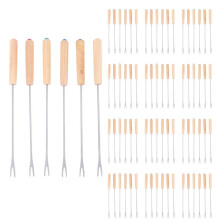180X Stainless Steel Color Coding Chocolate Fountain Cheese Fondue Forks with Oak Wood Handle Heat Resistant 9.5Inch