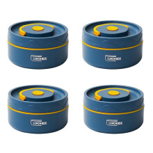 4X Voedsel Lunch Container, Roestvrijstalen Lunch Container Draagbare Bento Box Voedsel Container Blauw A