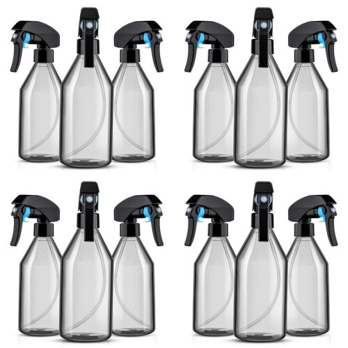 Plastic Spray Bottles for Cleaning Solutions,10OZ Reusable Empty Container with Durable Black Trigger Sprayer, 12Pack