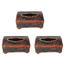 3X Retro Vintage Copper Ring Pattern Wooden Paper Tissue Box Holder Decor New:Retro Red