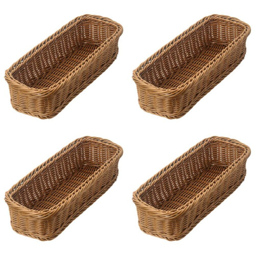 4X Desktop Cutlery Storage Basket Woven Basket Restaurant Tableware Drain Storage Box Tableware Storage Basket, Brown