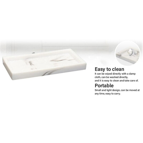 4X Marble Pattern Resin Tray Non Slip Rectangular Plate Countertop Bathroom Soap Shampoo Storage Tray Home Decor,White 2