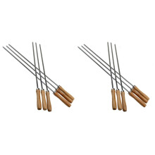 Kebab BBQ Stainless Steel Skewers with Wooden Handles Flat Reusable Metal Skewer Sticks with Storage Pouch 12Pcs