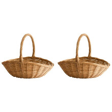 2X Wicker Basket with Handle, Wicker Shopping Basket, Gift Hamper Basket, Picnic Baskets, Kitchen Storage Basket- Large