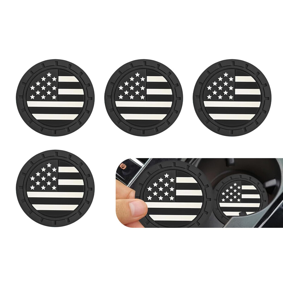 4Pcs American Flag Car Cup Holder Coasters, 2.75 Inch Nonslip Inserts For Vehicle Suv Truck Black 9330225072485