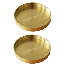 2X Bandeja Redonda Dorada, Bandeja Decorativa de Metal, Bandeja de Maquillaje, Organizador para Tocador, Baño, Vestido, Acabado de Latón Mate, 11,8