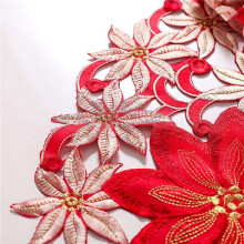 2X Christmas Table Runner, Poinsettia Holly Leaf Embroidered Table Linens for Christmas Decorations 15 X 70 Inch