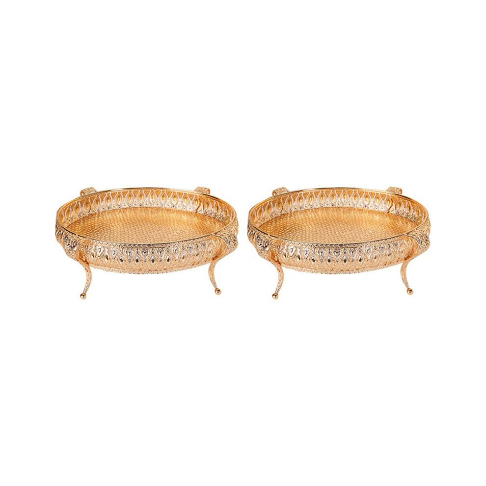 Semoic 2X Home Food Tray Vintage Fruit Plate Table Snack Iron Storage Box Oval Tray Gold Fruit Basket Desk Decor