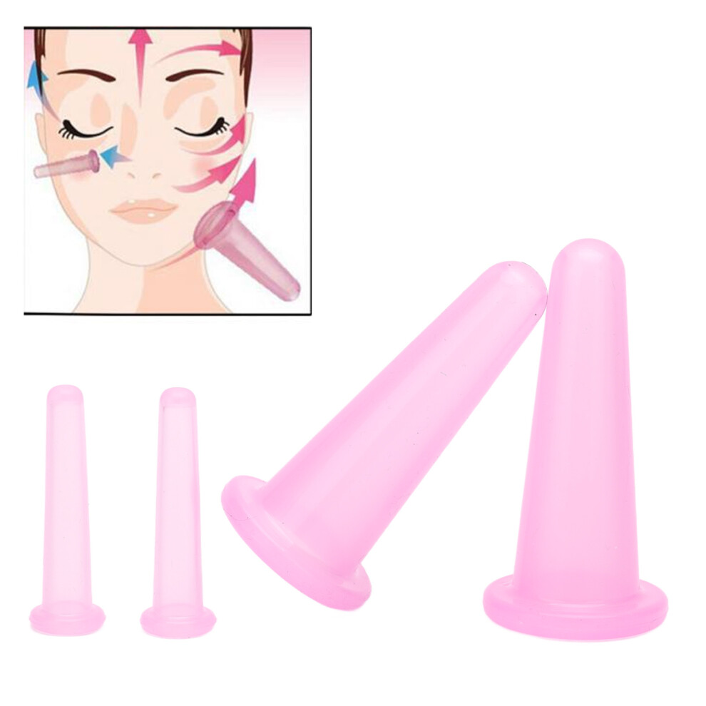 Pink 4pcs Silicone Cupping Set Massage Therapy Cups, Lightweight & Flexible