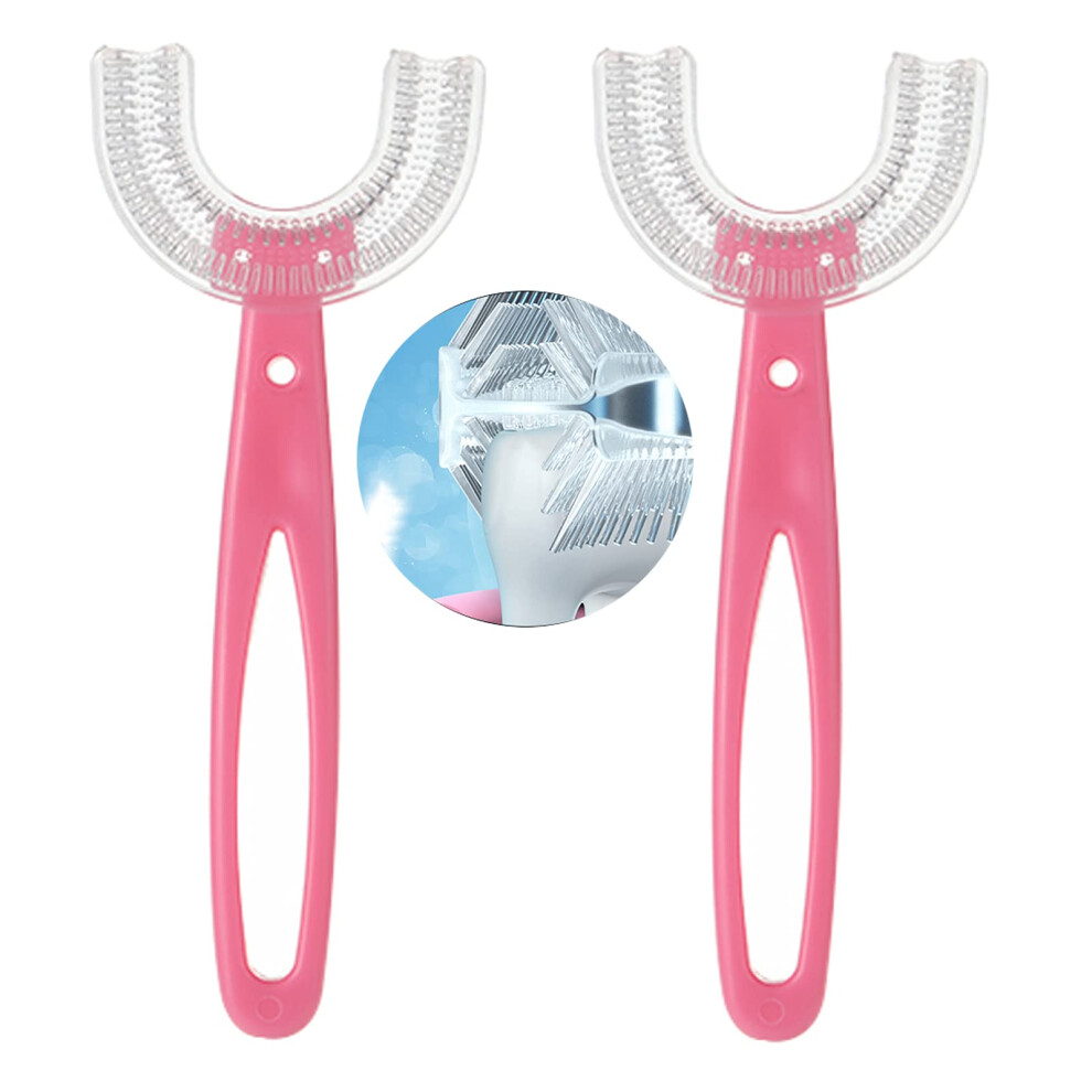 Pink 2 Pack Kids Ushaped Toothbrush Ages 712 With Soft Silicone Bristles For Alldirection Cleaning