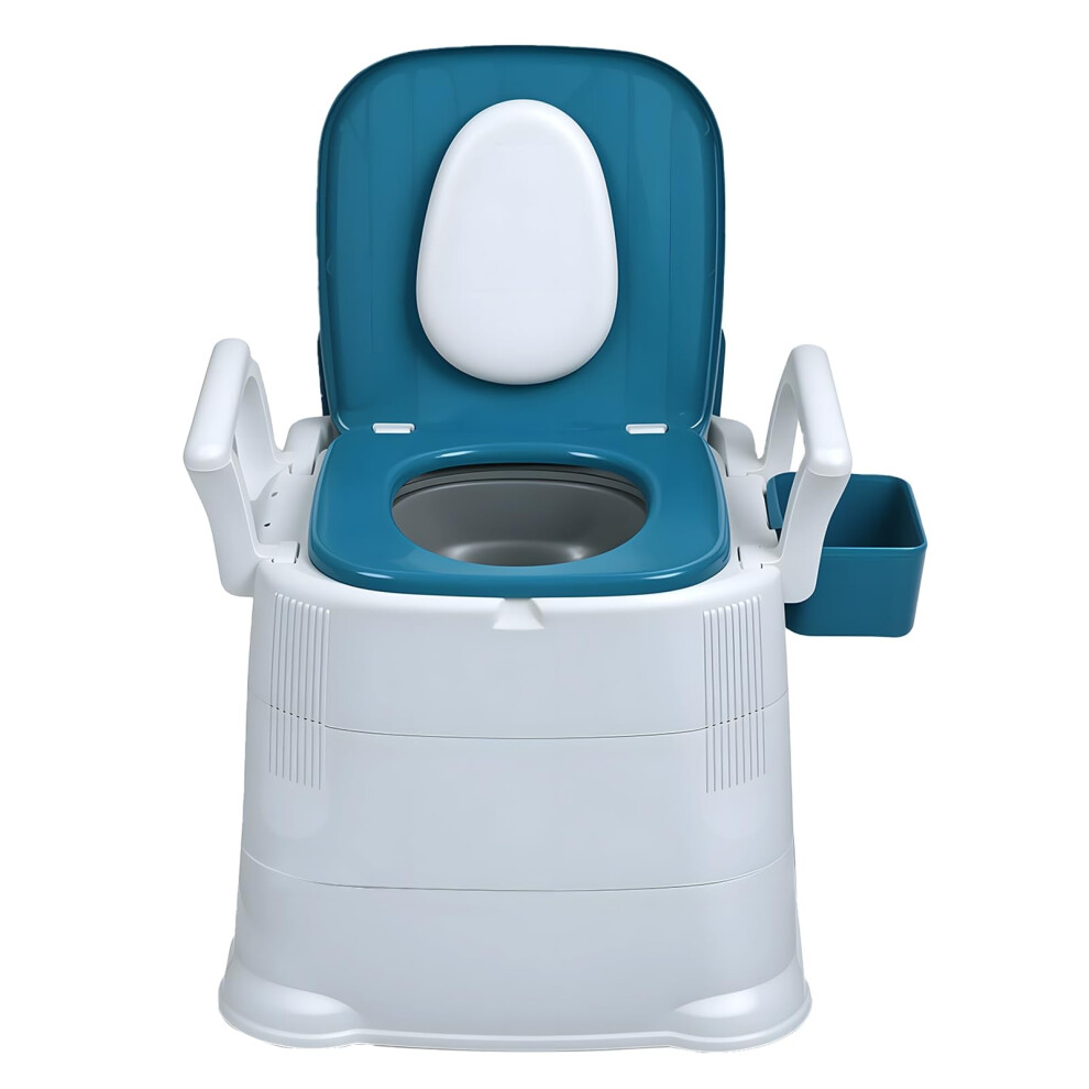 Blue Bedside Commode Chair For Elderly With Ergonomic Seat, Detachable Armrests, 330 Lbs Capacity,