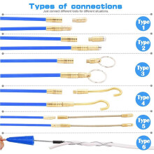 2 Set 20 Feet Fiberglass Fish Tape Cable Rods,Electrical Wire Running Push/Pull Kit with Hook and Hole Kit