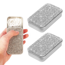 Floss Pick Holder with Metal Tin Case, Refillable Travel Storage Compatible with QTips and Cotton Swabs, Silver