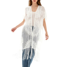 Cardigan de plage en dentelle brodée de fleurs, avec longs