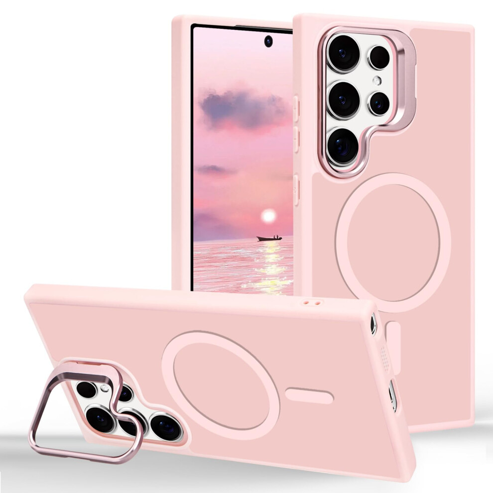 Case For Samsung Galaxy S23 Ultra With Magnetic Stand Ring Holder, Slim Matte Cover Pink 9092120180596