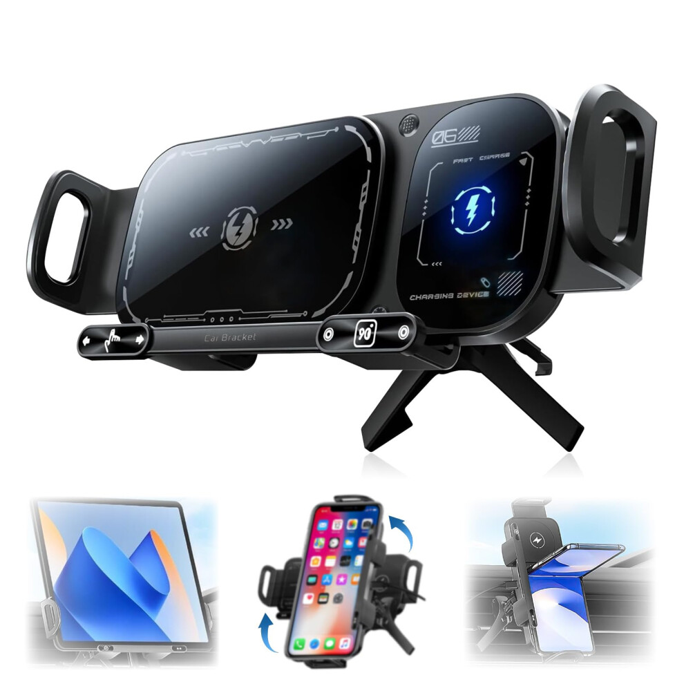 15W Fast Wireless Car Charger Mount With Auto Clamping And 360 Rotation, Compatible With Iphone And Android (Black) Black 9073542697732