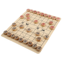 Beechwood Chinese Chess Set with PU Leather Board, 3cm Diameter
