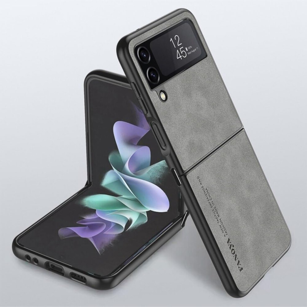 Leather Case For Samsung Z Flip 3 And Z Flip 4, Armor Shockproof Cover With Slim Design Grey 9092120180923