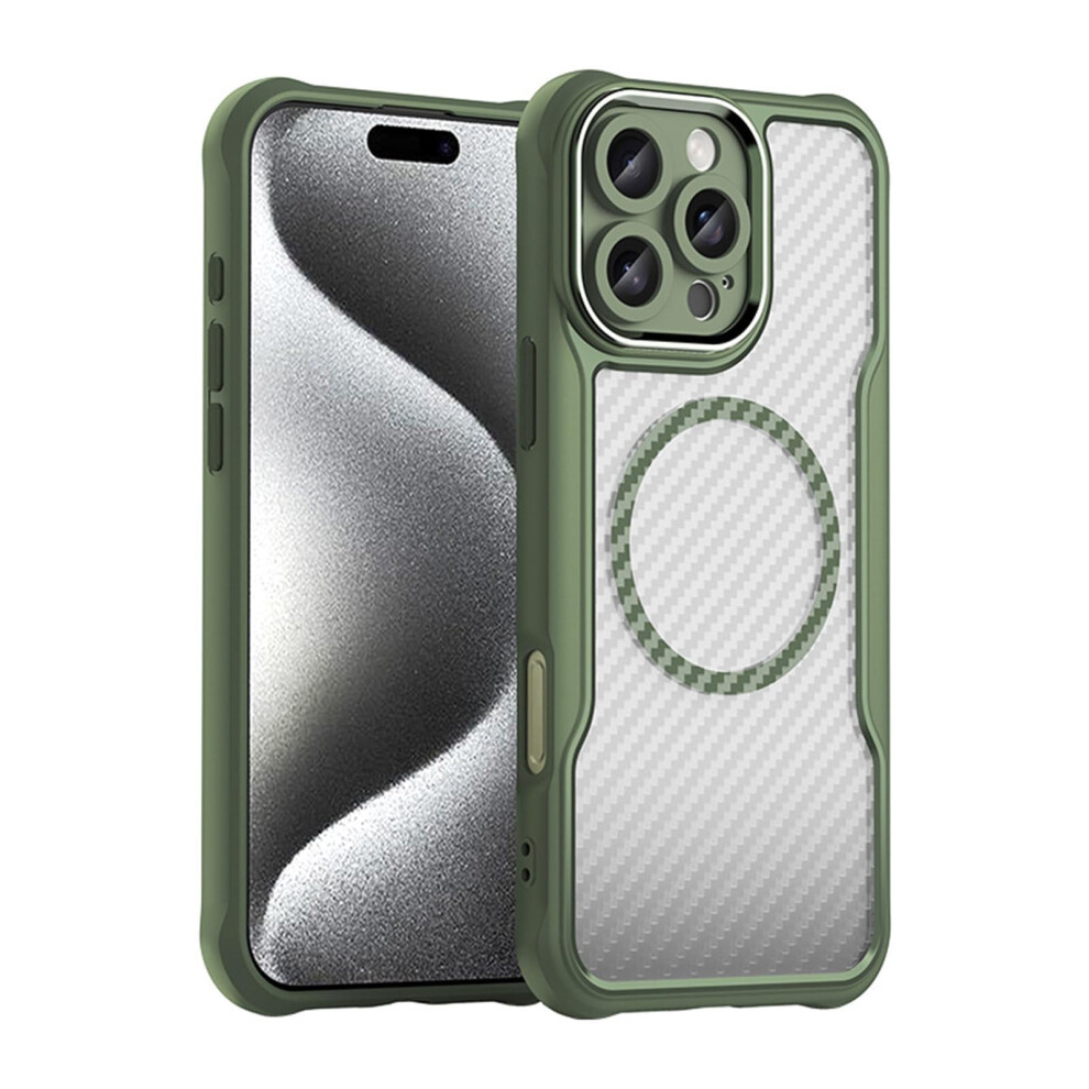 Carbon Fiber Clear Shockproof Slim Case With Magsafe And Wireless Charging For Iphone 16 Pro Max Green 9092120181050
