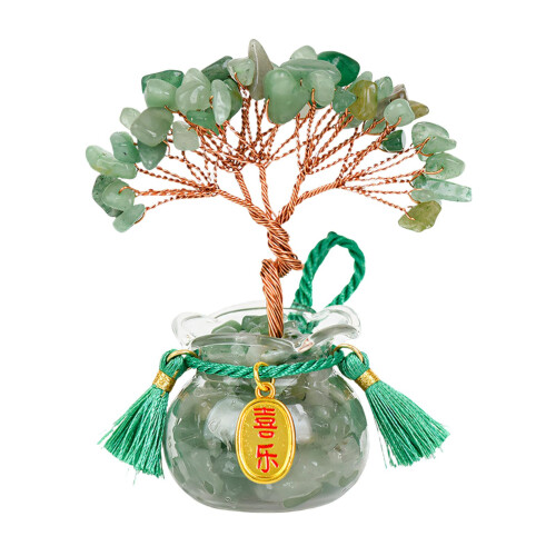 Kristallbaum mit Bonsai-Quarzen,-grüner Aventurin