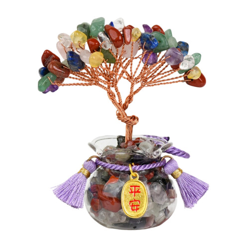 Kristallstein-Baum-Bonsai-Dekoration,-Bunter Kristall