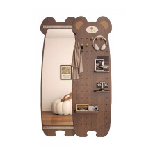 Wall Mounted Pegboard Organizer with Sliding Mirror, 120x40cm Walnut Wood Shelf for Entryway