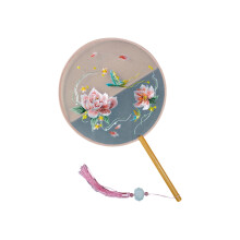 Artistic Double Sided Embroidered Round Fan For Traditional-3