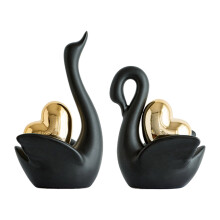 Ceramic Couple Gooses Figurine Lover Gooses Statue Desktop-F