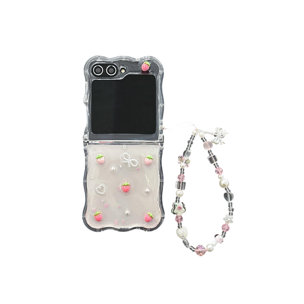 Cute 3D Strawberry Glitter Case For Samsung Galaxy Z Flip 3 With Lanyard, Shockproof Soft Tpu Cover 9771547557340