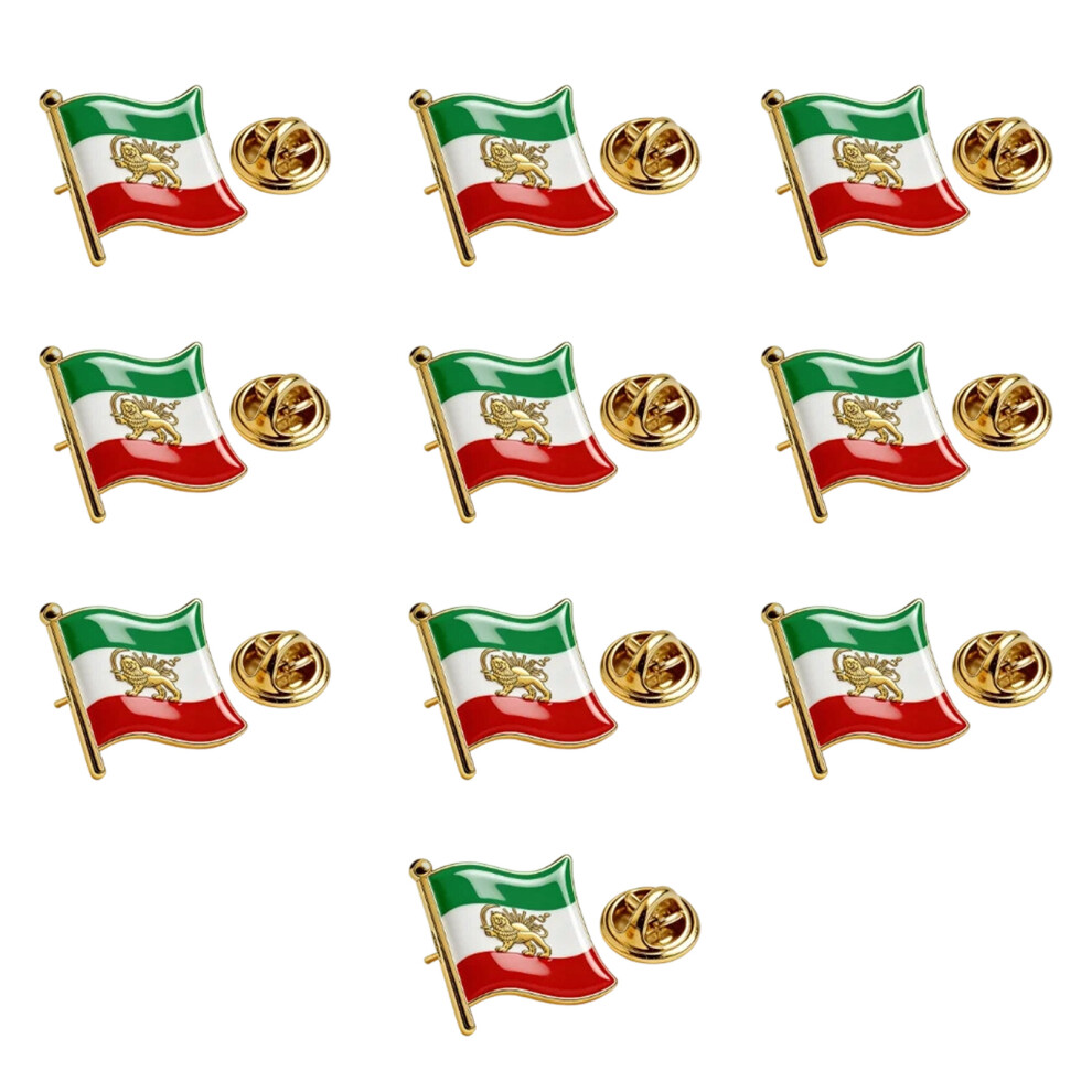 Gold Iran Lions Flag Stainless Steel Brooch Patriotic- Iran Flag