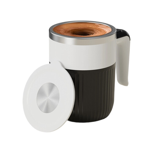 Automatic Stirring Coffee Cup with Stainless Steel-black white