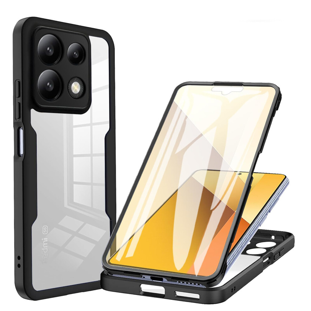 Case For Xiaomi Redmi Note 13 5G Transparent Tpu Cover With Screen Protector 360 Fullbody Protection Black 9330225979197
