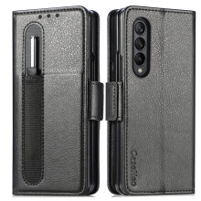 Wallet Case with Pen Holder, Magnetic Flip Leather Cover with Card Slots and Stand for Samsung Galaxy Z Fold 3