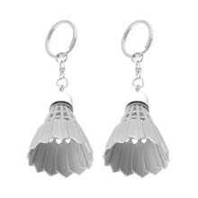 2X Keychain Handtasche Split Ring Kunststoff Badminton Keyring Dekoration Weiss