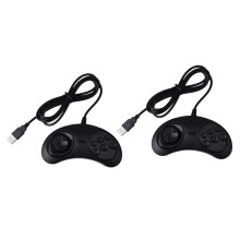 2X Gamepad Wired 6-Key USB Game Controller Joypad for / Md Pc / 2 Y1301 / Mega Drive Black Plastic