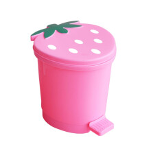 Pink Strawberry Desk Trash Can with Swing Lid, Cute Mini Garbage Bin for Home or Office Desk